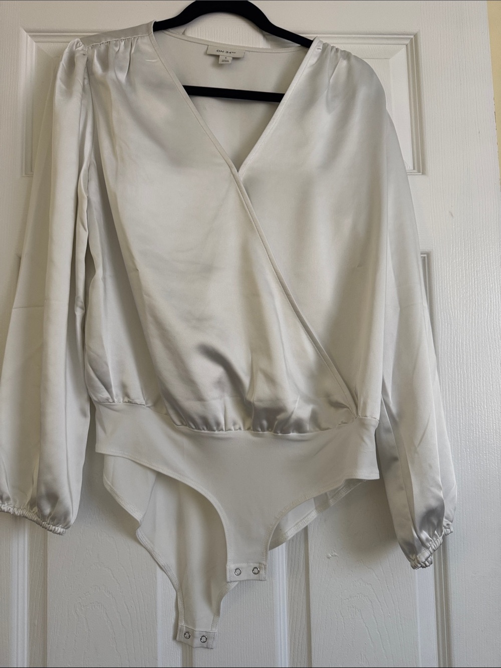 White Satin Wrap-Style Bodysuit